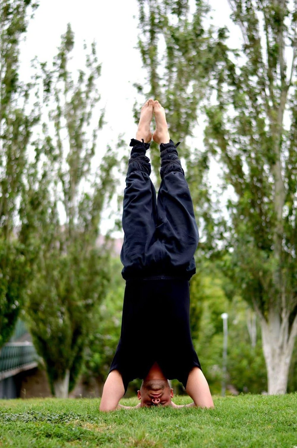 Edward H. H. en postura invertida